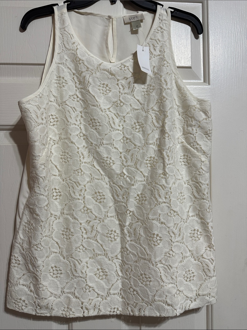 LOFT Cream Floral Lace Sleeveless Shell Top